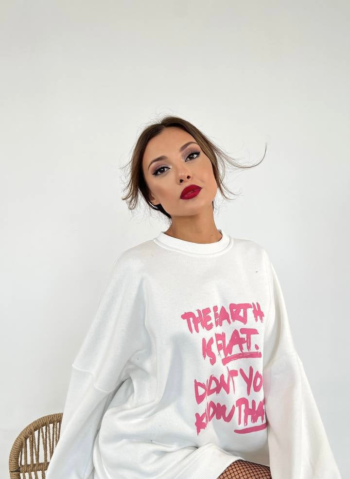 White sweatshirt with hot pink pattern
