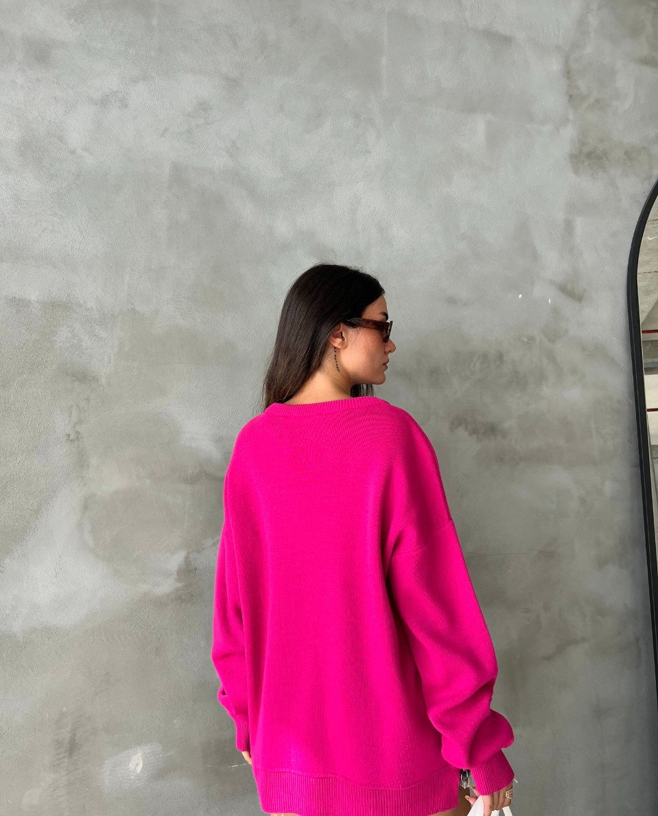 Hot pink pullover with side zipper