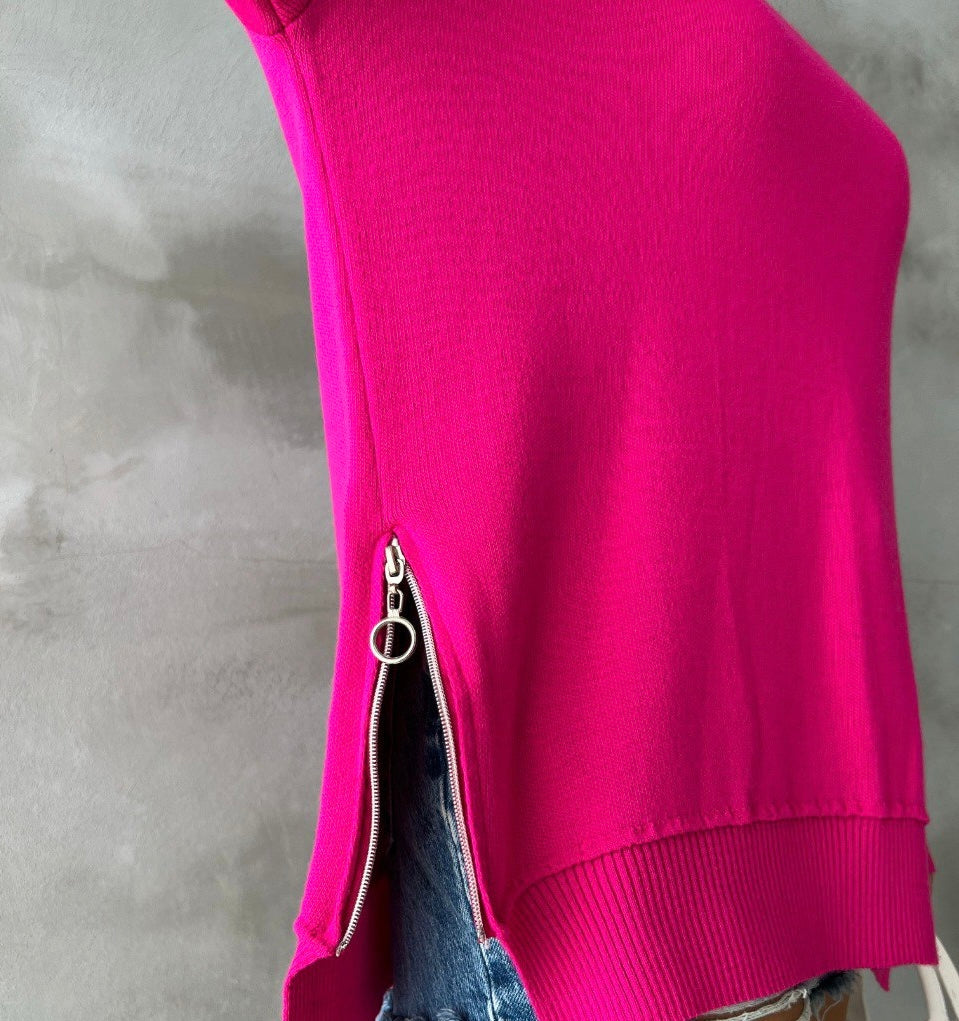 Hot pink pullover with side zipper