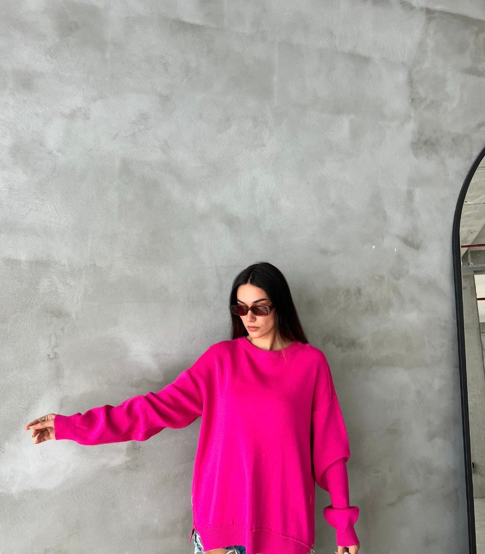 Hot pink pullover with side zipper