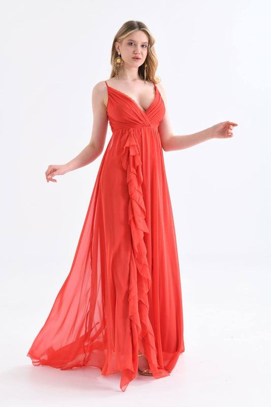Orange chiffon long dress