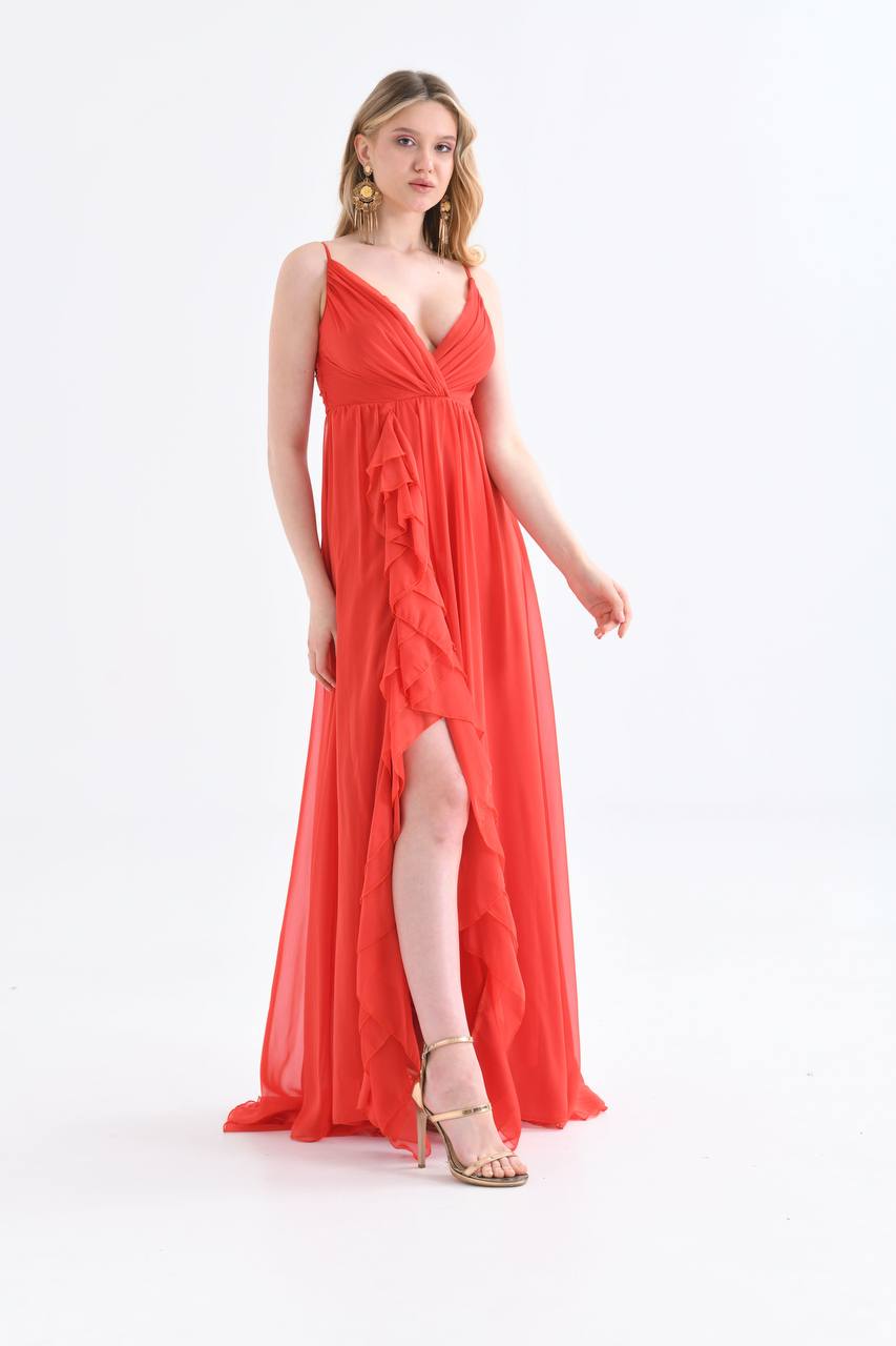 Orange chiffon long dress