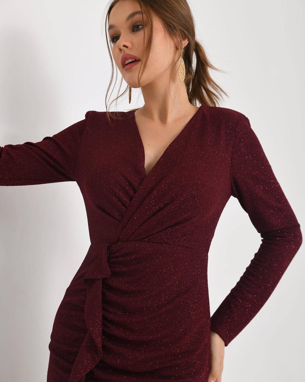 Burgundy full sleeves dress
