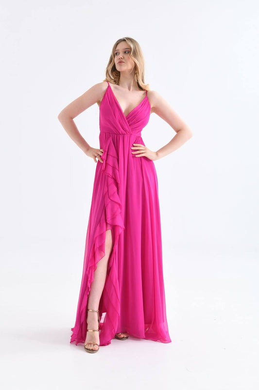 Hot Pink chiffon long dress