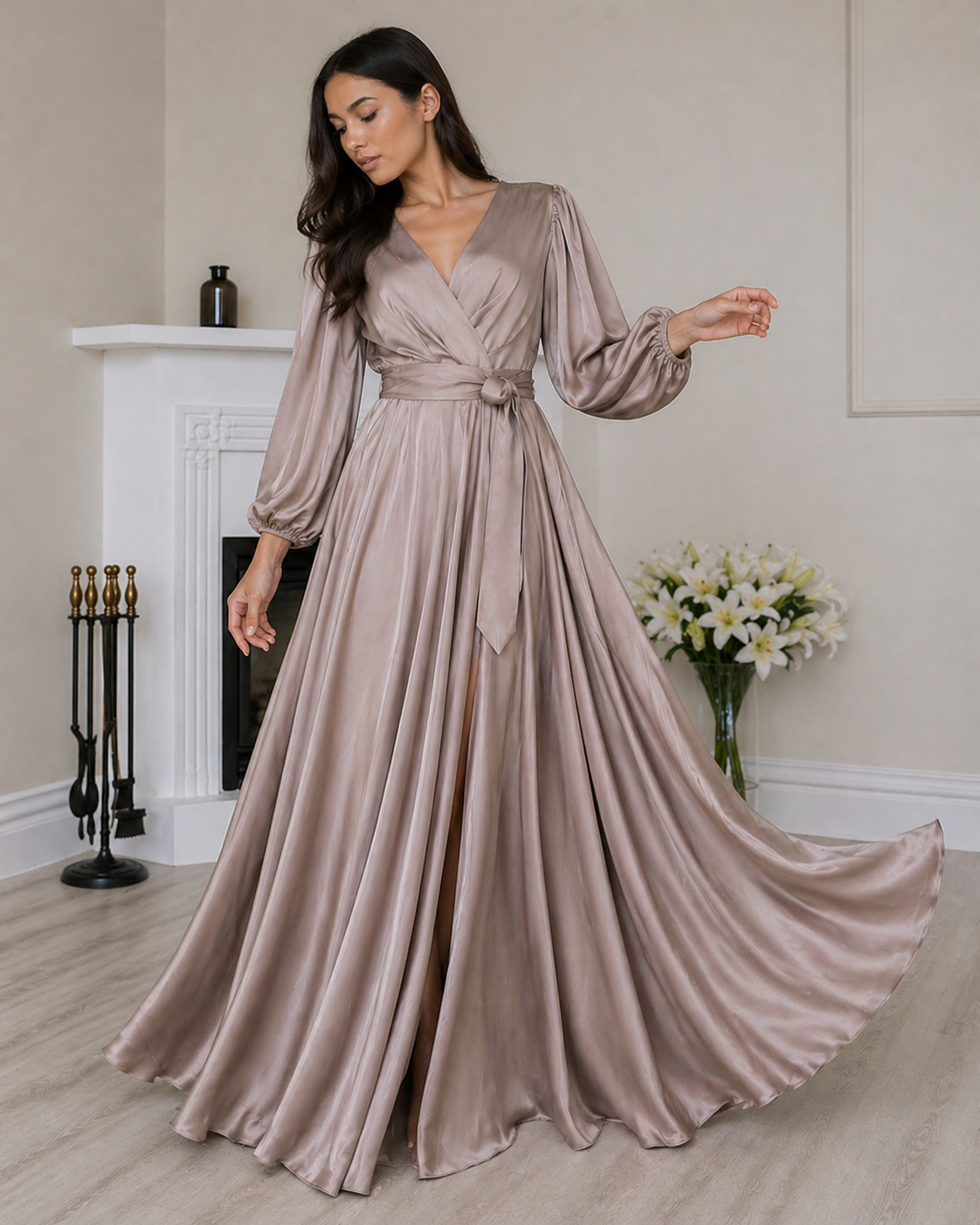 Mocha satin dress